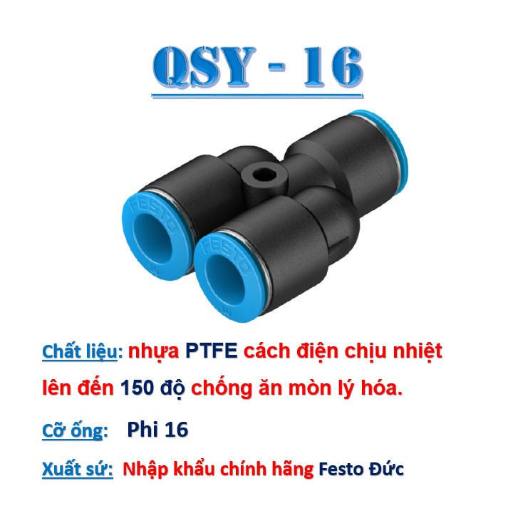 Khớp nối nhanh chữ Y dây hơi máy nén khí, đầu cút  nối ống khí phi 4, 6, 8, 10, 12, 16 Festo Đức QSY