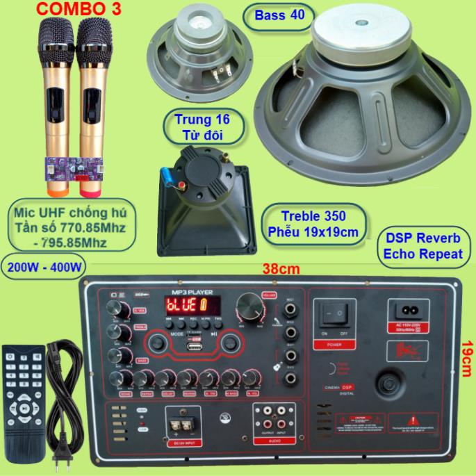 Mạch loa kéo 4 tấc đơn 3 đường tiếng Reverb DSP chạy FET công suất 200W 8 ôm – 400W 4 ôm - VR Ngang