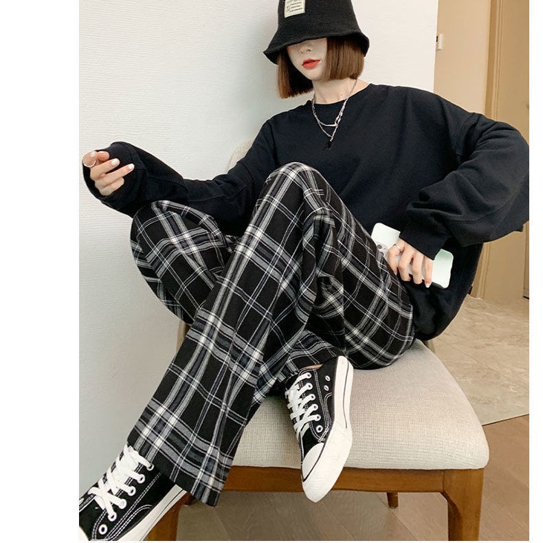 JSC Quần Dài Lưng Cao Ống Rộng Sọc Ca Rô Trắng Đen Thời Trang Xuân Hè 2023 Cá Tính Cho Nữ