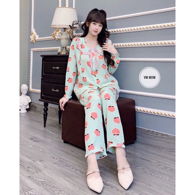 Đồ bộ bà bầu dài tay thu đông mặc nhà chất Lụa Mango kiểu pijama đẹp giá rẻ
