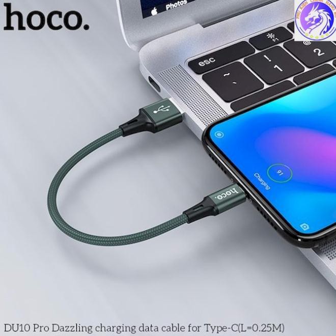 Cáp sạc ngắn type c nhanh Hoco DU10 25cm cho pin dự phòng chính hãng BH 12 tháng