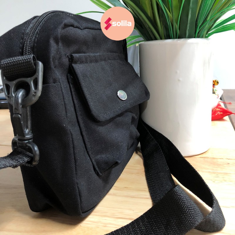 Túi đeo chéo nam nữ vải canvas mini bag nhỏ gọn khóa kéo dọc nhiều ngăn đựng đồ phong cách Hàn quốc - Solila.vn