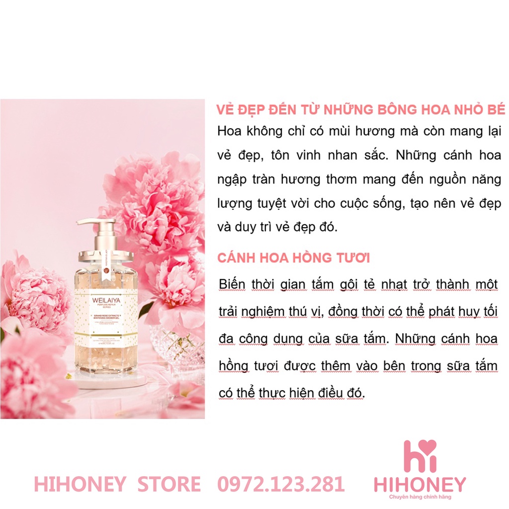 Sữa tắm trắng da cánh hoa hồng Damast Weilaiya - ngọt như mối tình đầu 450ml