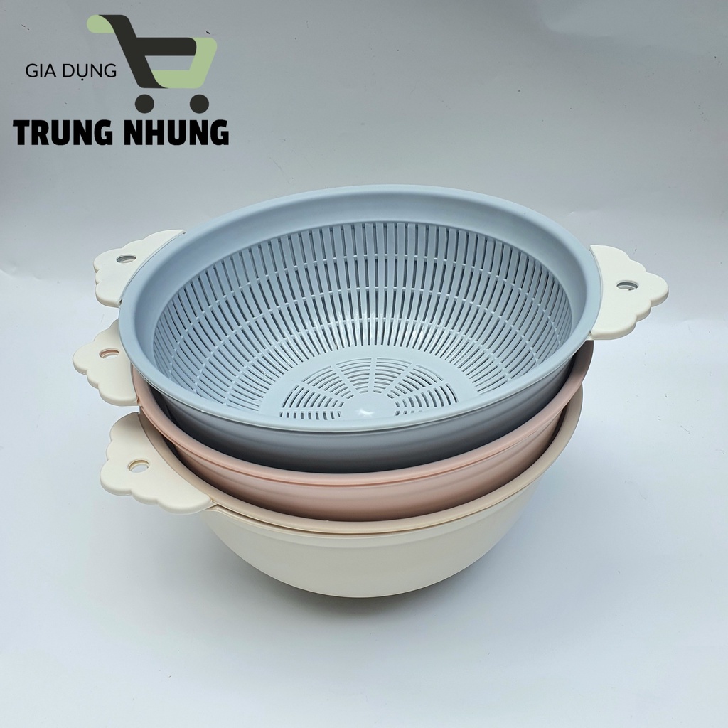 Bộ thau rổ nhựa, rổ nhựa kèm chậu, rổ chậu 2 lớp có tai cầm