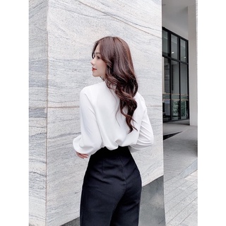 ANU440 - ÁO SƠ MI LỤA CỔ BẺ XOẮN DÀI TAY