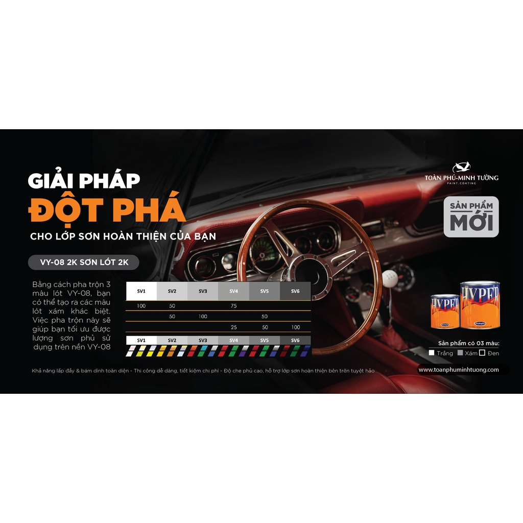 Sơn lót chống rút 2K HYPER 3 màu: Trắng - Xám - Đen  - bộ 1.4 KG