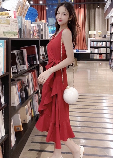 Đầm đỏ bèo lai form dài (kèm hình thật) | BigBuy360 - bigbuy360.vn