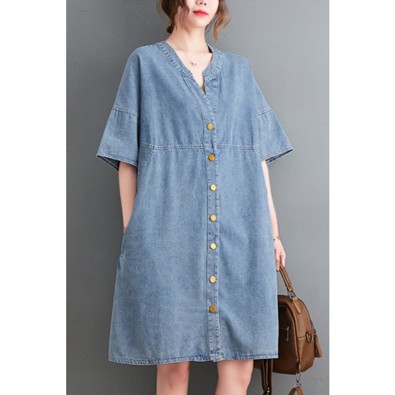 D352 váy bigsize freesize váy jean suông đính cúc thời trang phong cách mẫu mới