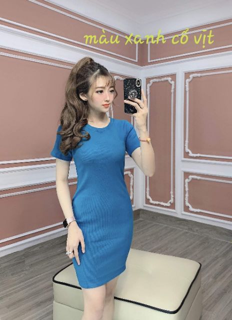 [Mã FAMAYWA2 giảm 10K đơn 50K] đầm body tay ngắn gân tăm có video cận chất vải | BigBuy360 - bigbuy360.vn