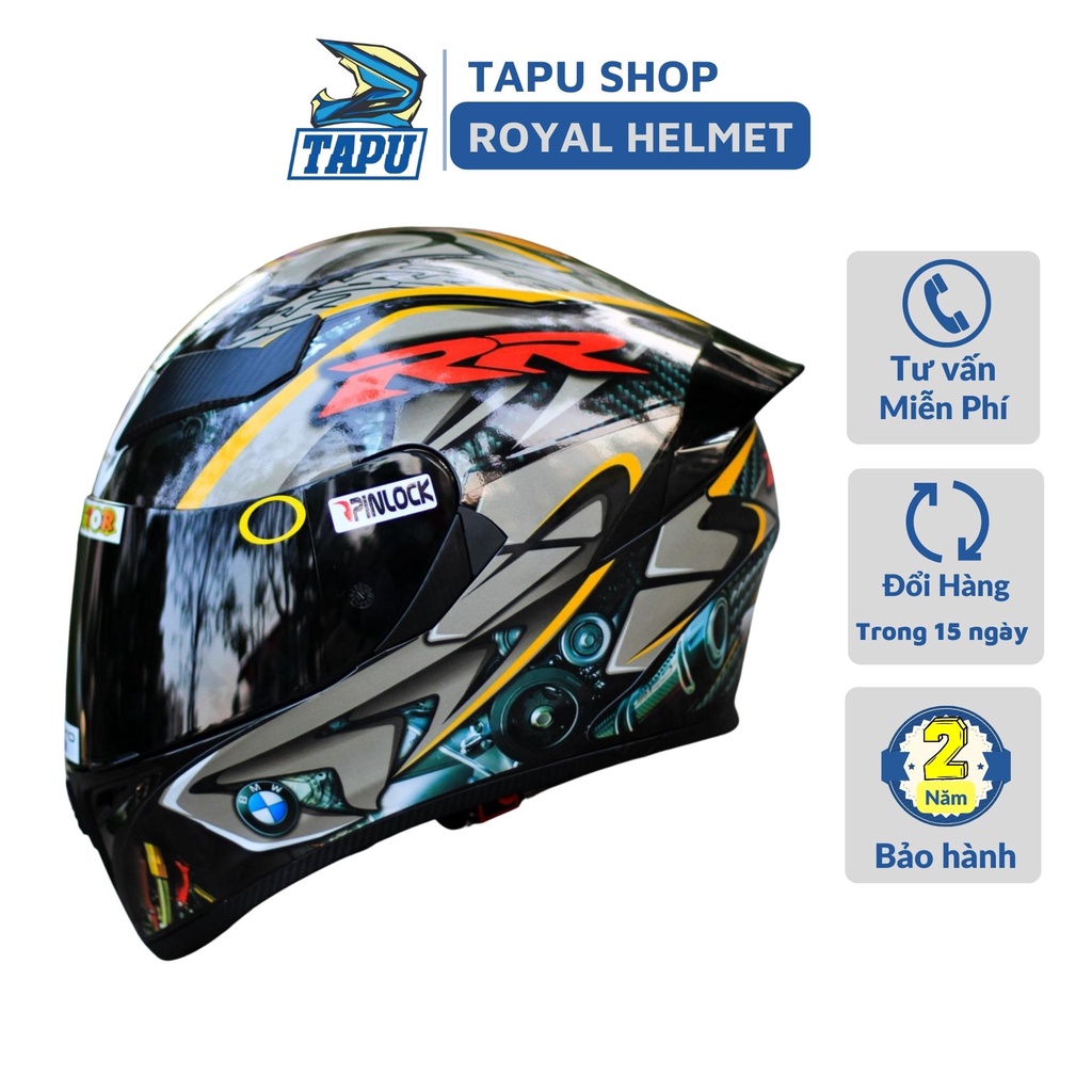 MŨ BẢO HIỂM FULLFACE ROC 1 KÍNH - ROYAL M138B LÊN TEM BMW XÁM - Tapu Shop