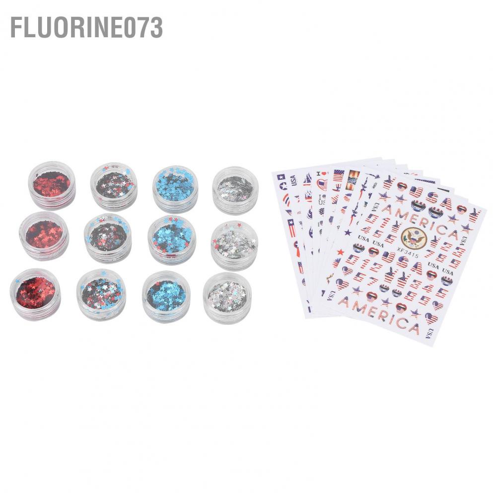 Fluorine073 Nail Art Sticker Glitter Sequin Kit Chuyên nghiệp Hình dạng Cờ Nghệ thuật Nail Art Sticker Trang trí