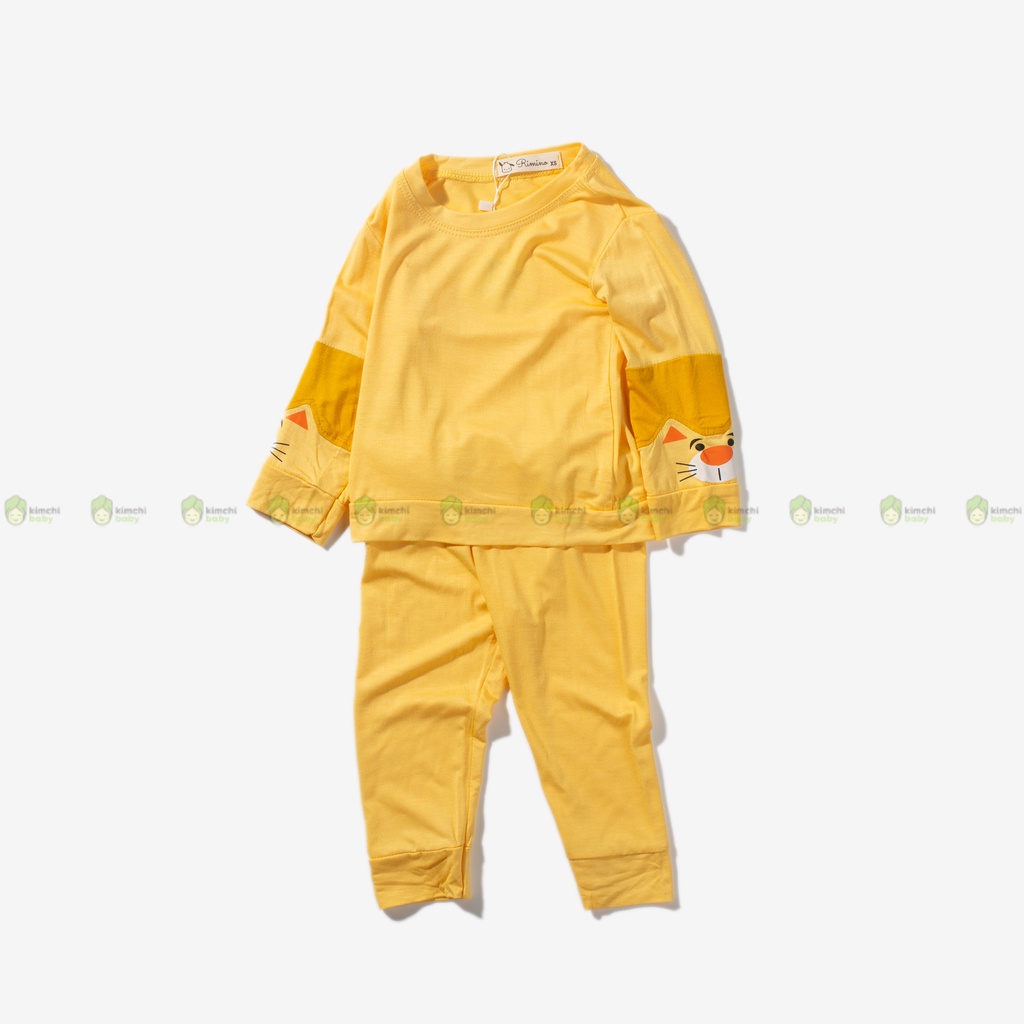 Bộ Dài Tay Thun Lạnh Cho Bé Trai, Bé Gái KIMCHIBABY Hoạ Tiết Phối Tay Tai Thú, Đồ Bộ Mặc Nhà Cho Bé Thu Đông KWTD2210