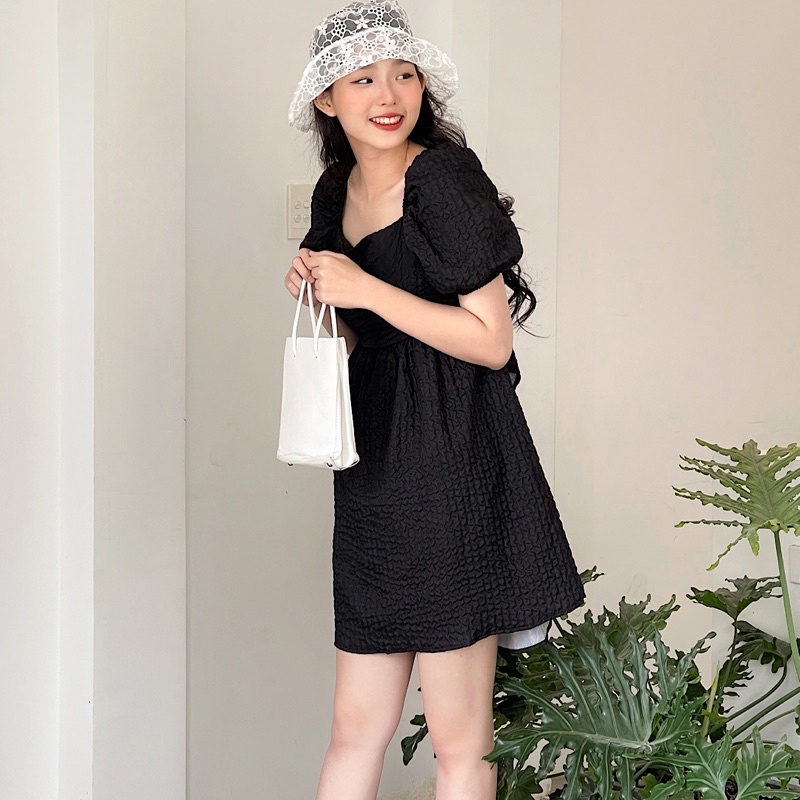 Đầm gấm xốp cột nơ lưng dáng babydoll mặc được hai kiểu Ảnh thật/ sẵn | BigBuy360 - bigbuy360.vn