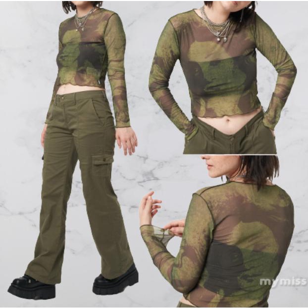 Áo lửng tay dài in hình chân dung ô liu màu xanh lá phong cách vintage cho nữ