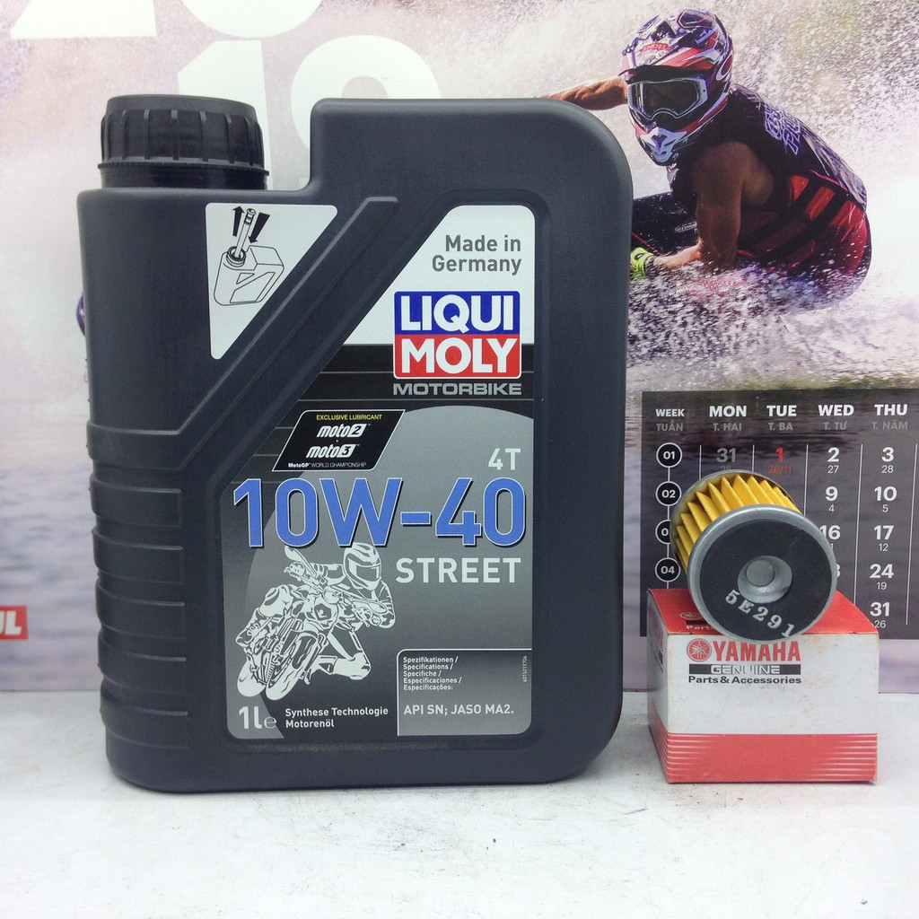 Nhớt Liqui Moly Motorbike Street 4T 10W40 và lọc nhớt Yamaha Exiter