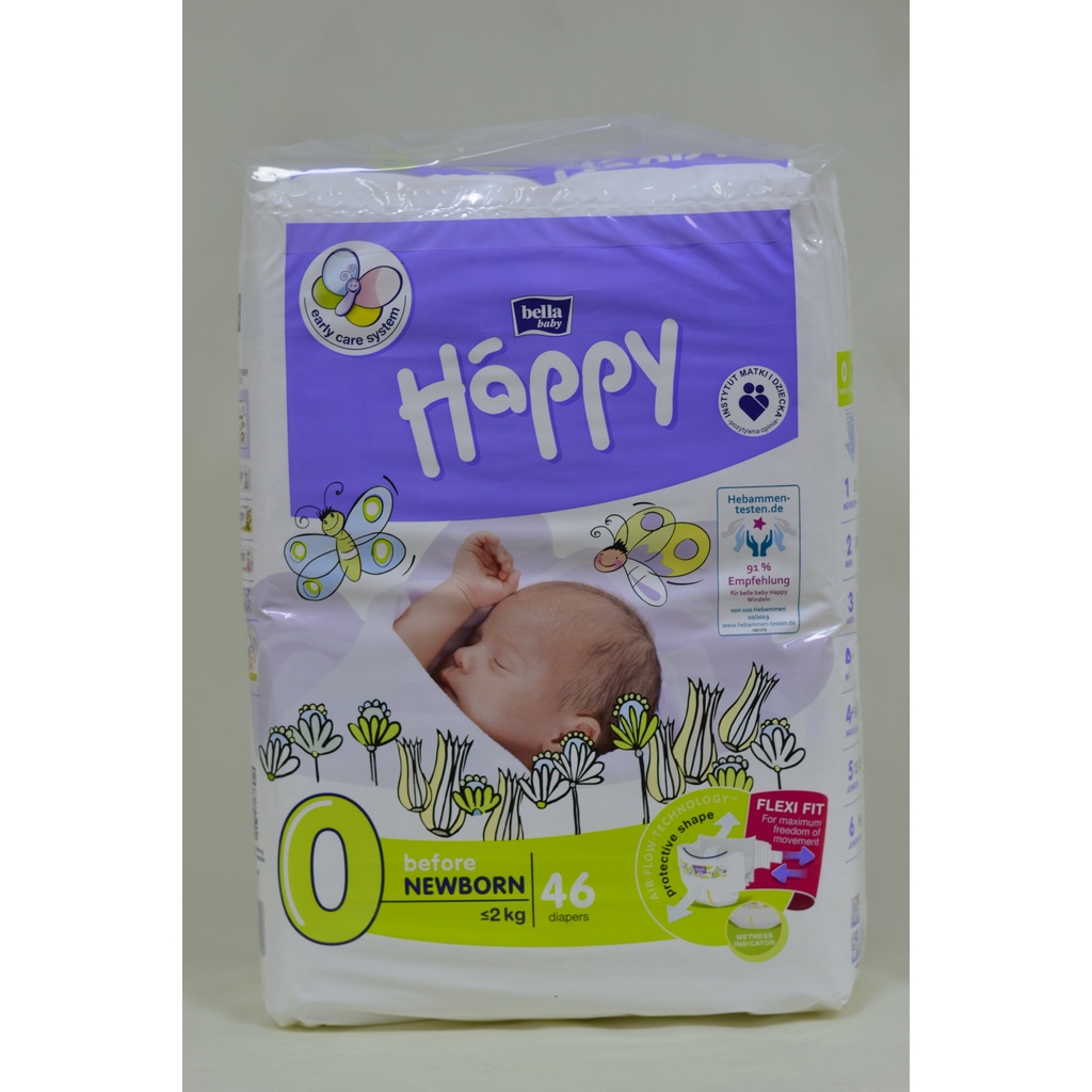 Bỉm dán BELLA HAPPY nhập khẩu Pháp cho bé dưới 2kg, bịch 46 miếng