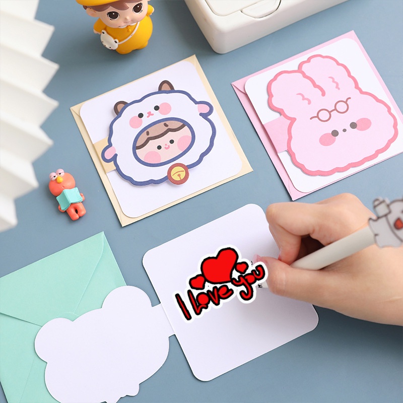 Thiệp chúc mừng hình chibi đáng yêu có kèm bao ngoài dùng cho sinh nhật quà tặng