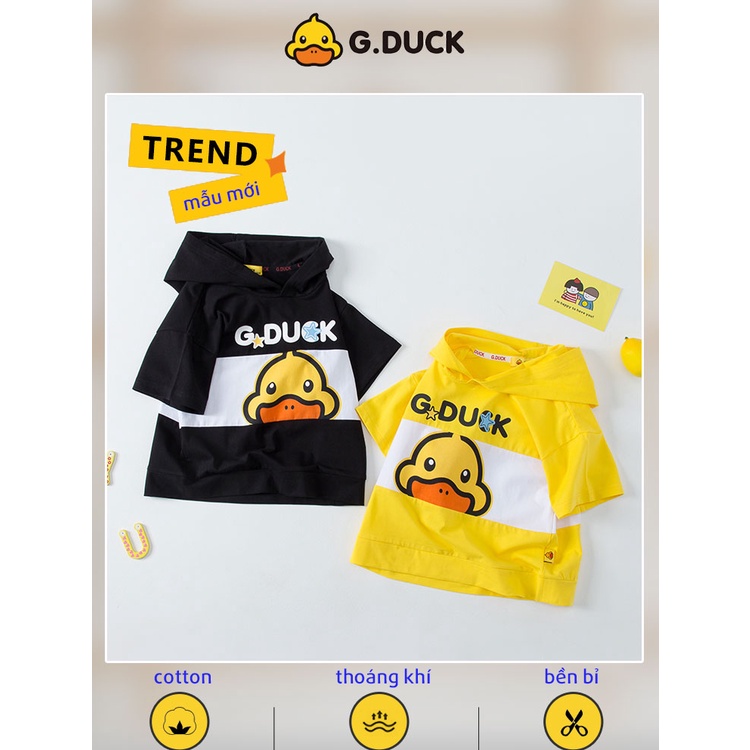 Áo Thun Ngắn Tay Có Mũ Cho Trẻ Em Bé Trai Bé Gái 2 đến 14 Tuổi G.Duck Kids Chất Liệu Cotton Tinh Khiết Hút Mồ Hôi
