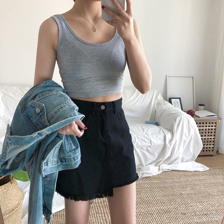 Áo Croptop Sát Nách Cổ Chữ U Màu Trơn Thời Trang