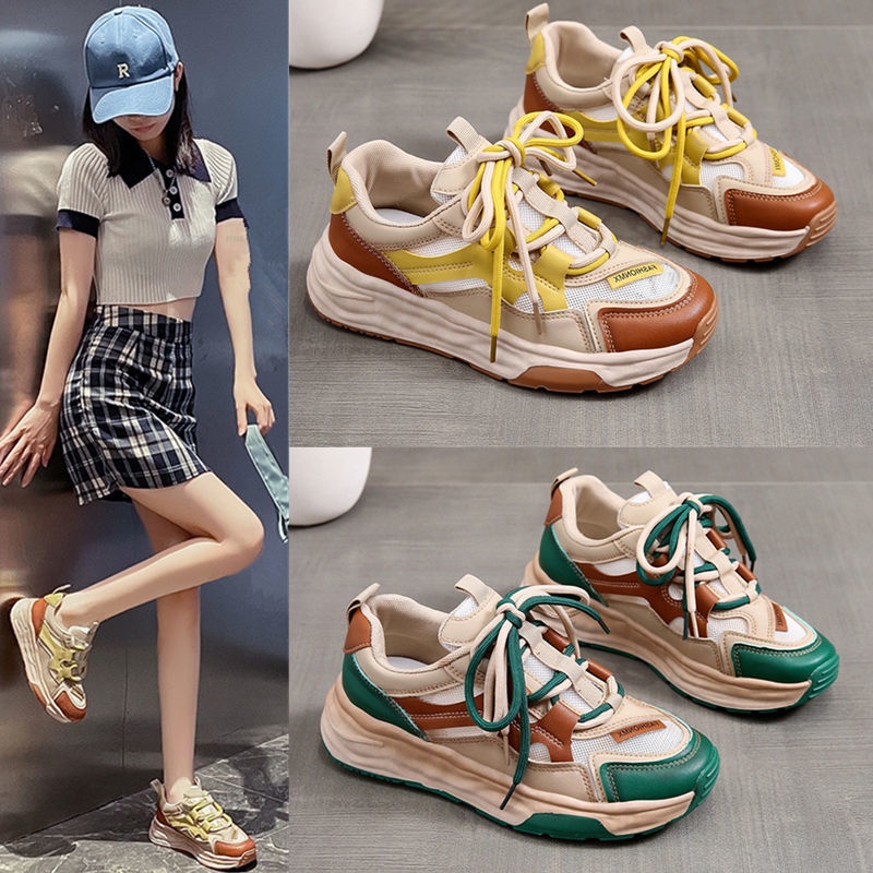 Giày Phối Lưới Mỏng Tăng Chiều Cao Màu Sắc Retro Hợp Thời Trang Mùa Hè Cho Nữ