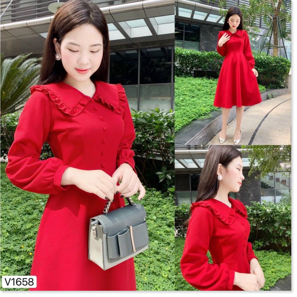 ĐẦM XÒE NỮ CỔ SƠ MI TAY BỒNG PHONG CÁCH SANG TRỌNG QUÝ TỘC ĐỦ SIZE S M L XL XXL HHP