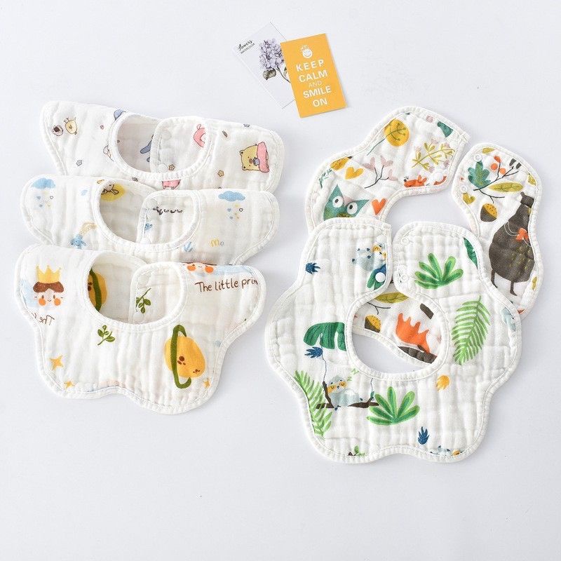 Yếm xô tròn organic 8 lớp xoay 360 độ siêu mềm thấm hút cho bé