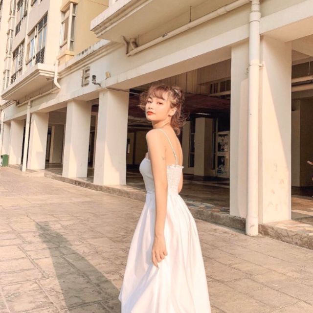 ĐẦM MIDI 2S TRẮNG XOÈ PHỒNG ❤️Gam màu trắng không thể thiếu trong những buổi tiệc ♥️ Thiết kế đầm xoè dài qua gối👉