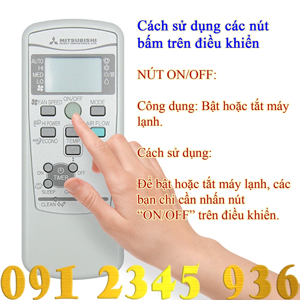 Remote Điều khiển Điều hòa Máy lạnh MITSUBISHI &quot;HÀNG ĐẸP&quot; có Tặng Pin Chính Hãng . (Mẫu số 14)