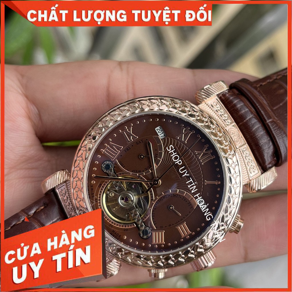 Đồng hồ nam - PA.TEK.PHILIPPE máy cơ  - chống nước, mạ vàng hồng khắc hoa văn, bảo hành 12 tháng  siêu bền