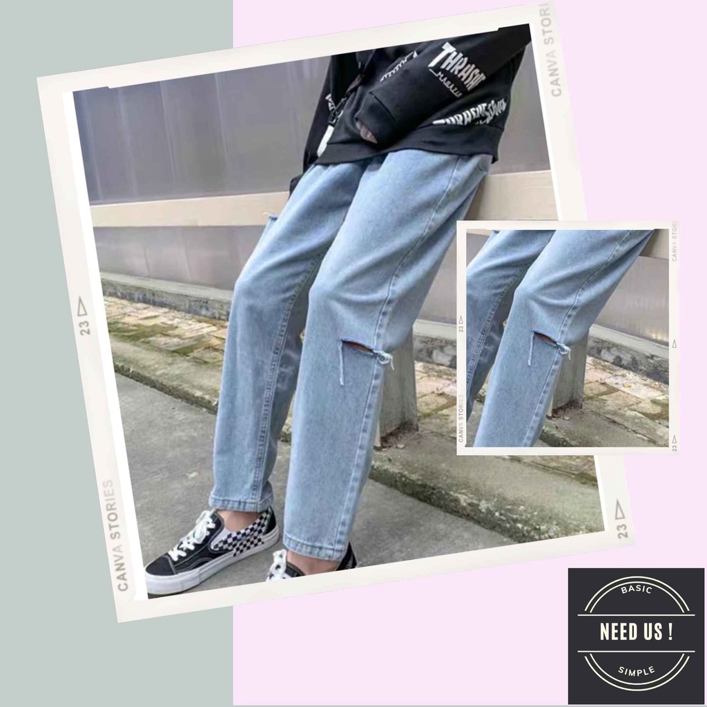 38-110kg  Quần Jeans Baggy Dáng Rách Cạnh ĐƠN GIẢN UNISEX COTTON THOÁNG MÁT