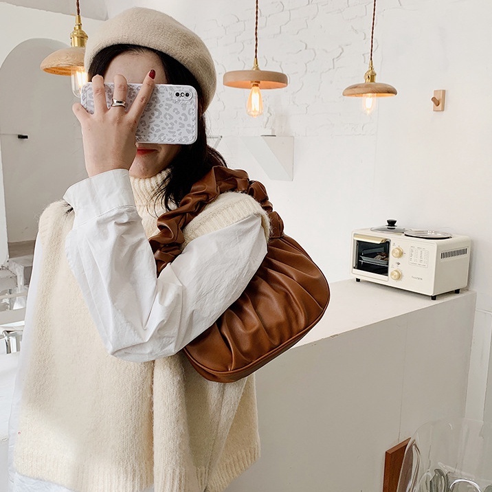 Túi Xách Nữ Ulzzang Vintage, Túi Kẹp Nách Trơn Màu Pastel Da Mềm Quai Nhúm, Hàn Quốc - Iclassy_shoes