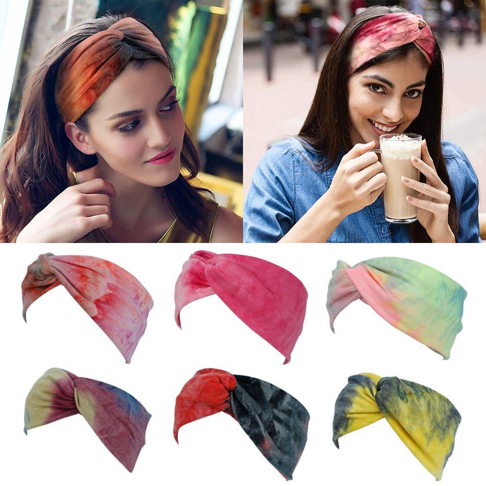 Băng Đô Turban Bản Rộng Co Giãn Nhuộm Màu Sắc Thời Trang