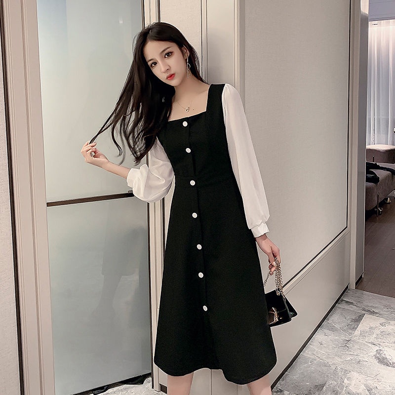 Đầm tay dài phối nút thờI trang Hàn Quốc dành cho nữ