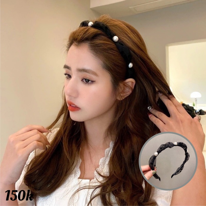 BỜM LỤA MÀU CHẤM BI HÀN QUỐC cao cấp. 3 Màu Đen, Kem và hồng nhạt siêu xinh - kẹp tóc nơ, phụ kiện tóc, bờm đính đá