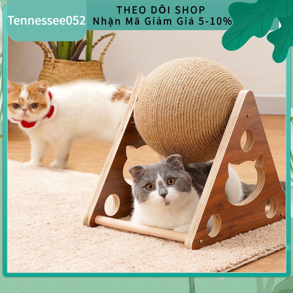 Khung gỗ leo trèo có quả bóng dây sisal dùng cào móng cho mèo cưng