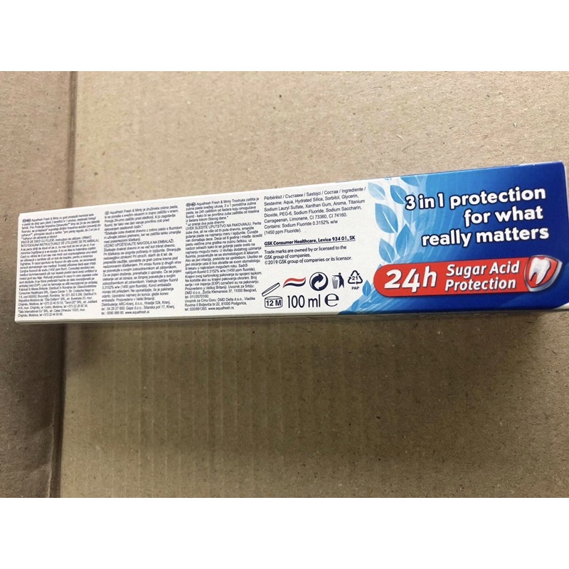 Kem đánh răng aquafresh triple protection fresh &amp; minty - bạc hà thơm mát (trẻ em dưới 6 tuổi dùng 1 lượng nhỏ) anh quốc