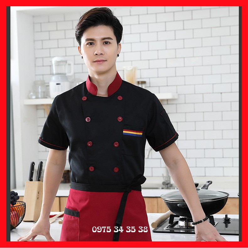 Áo đồng phục bếp cho nhà hàng, khách sạn,  mỏng ngắn tay mùa hè