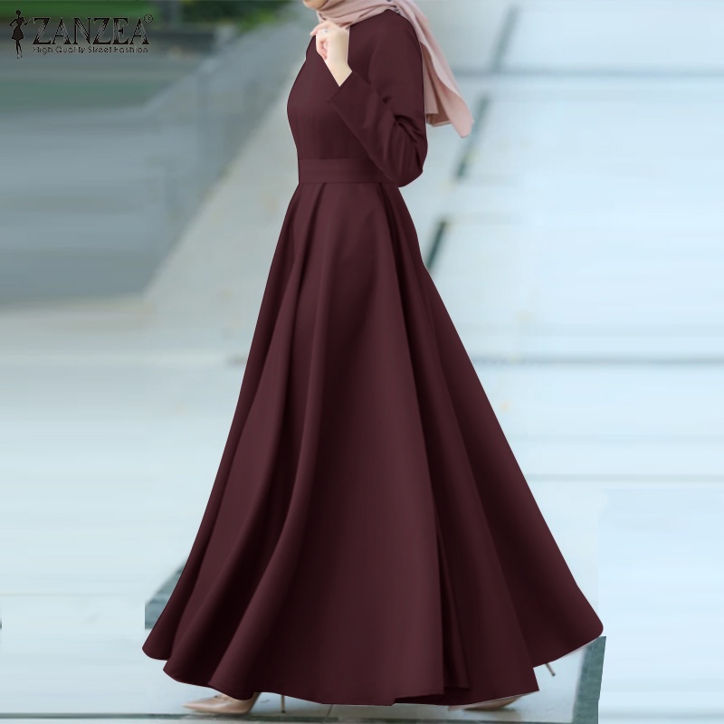 Đầm maxi Zanzea tay dài cổ tròn kiểu dáng thanh lịch dành cho phụ nữ hồi giáo