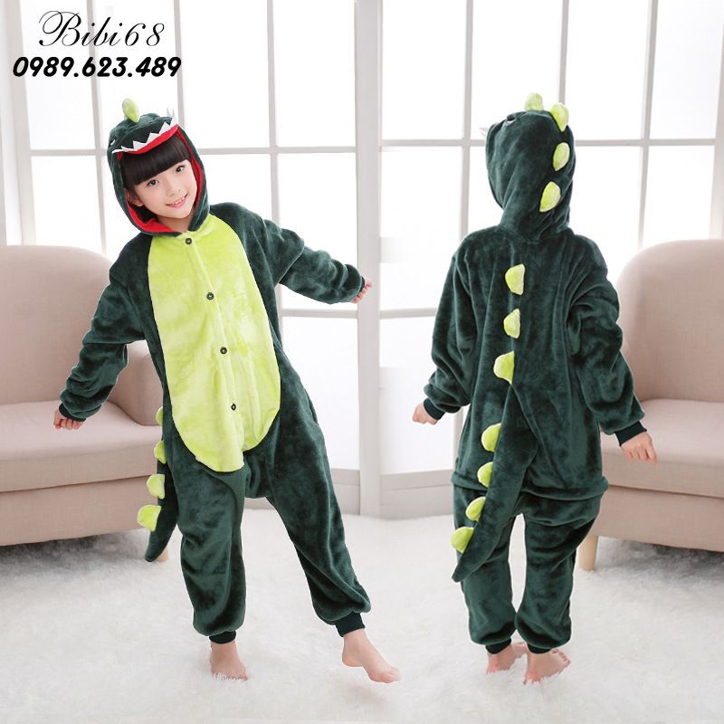 Bộ đồ ngủ hình thú Khủng Long xanh Pijama dành Cho Người Lớn và Trẻ Em Hoạt Hình Cosplay 1901