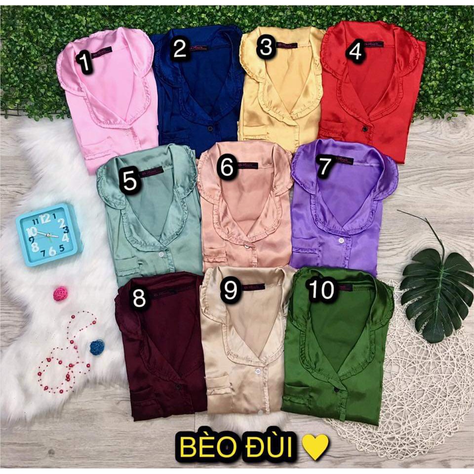 Bộ Lụa PIJAMA Bèo Nhún Tay Ngắn Quần Đùi.HÌNH THẬT 100%