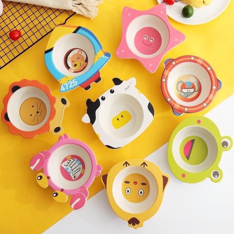 Bát ăn dặm lúa mạch cho bé hình thú cưng, Chén ăn dặm làm từ chất liệu nhựa sợi tre, chịu nhiệt cao, không độc hại