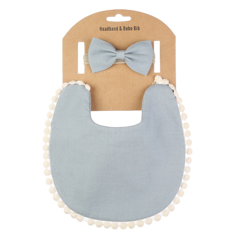 Bộ 2 Yếm Ăn Cotton Màu Trơn Đính Nơ Tam Giác Xinh Xắn