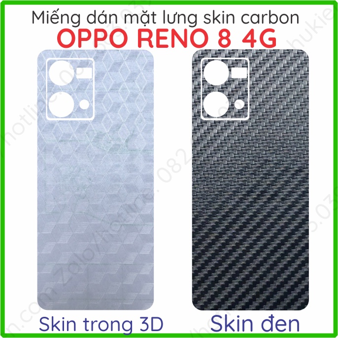 Miếng dán mặt lưng skin carbon kèm cam Oppo Reno 8Z 5G (Reno 8 Z 5G), Reno 8 4G/5G , Reno 8 pro