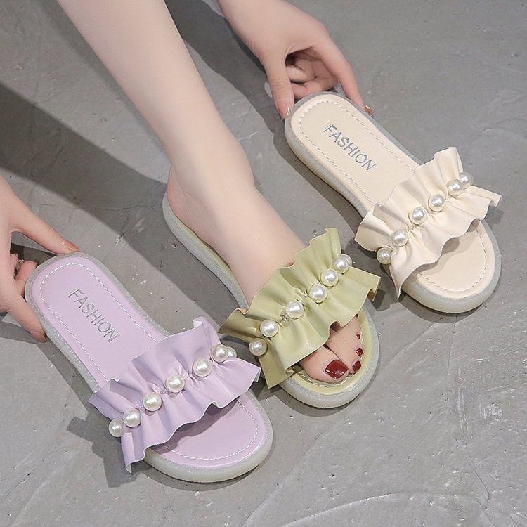 Dép Nữ Đế Bằng Mũi Tròn Đính Ngọc Trai Thời Trang | BigBuy360 - bigbuy360.vn