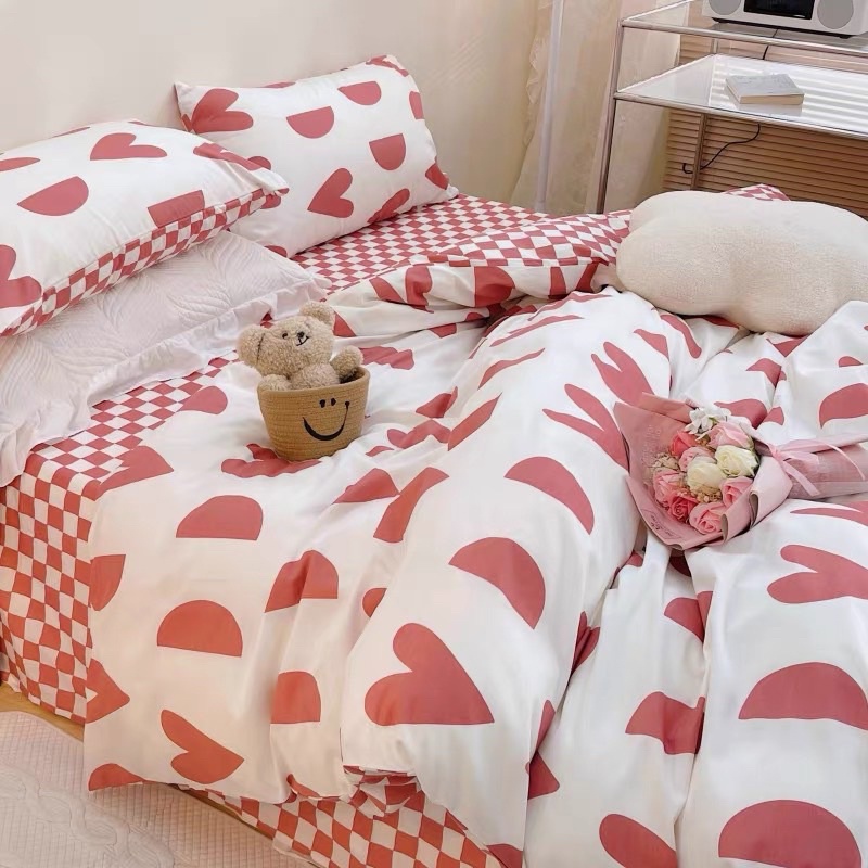 Bộ chăn ga gối Cotton Poly hoạ tiết tim khuyết màu đỏ vàng xanh đen MÂY BEDDING đủ kích thước nệm 1m2 1m4 1m6 1m8 2m
