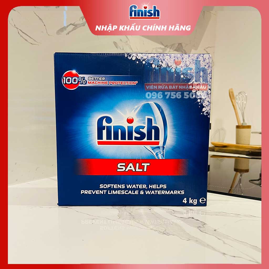 Muối rửa bát Finish size 1.5kg / 4kg loại bỏ tạp chất khoáng trong nước, ngăn bám dính kết tủa cho máy, làm mềm nước