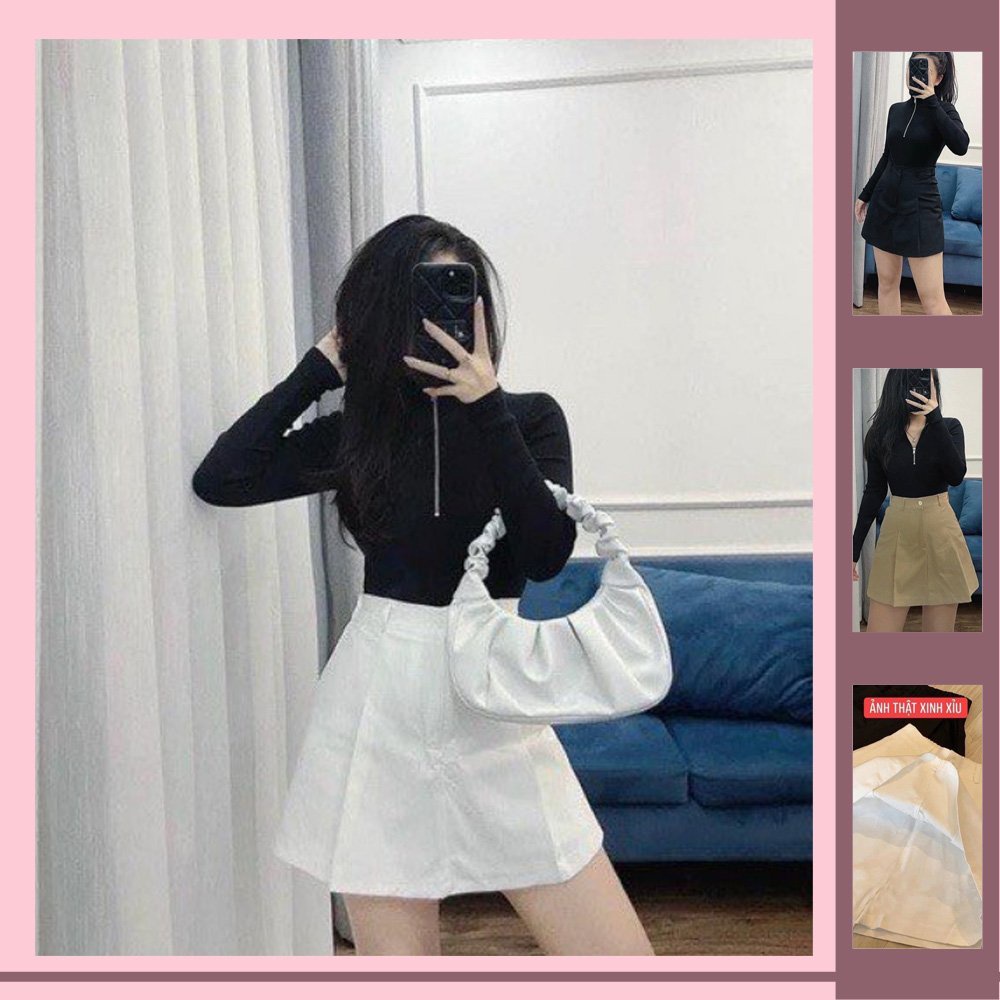 Quần short giả váy lưng chun cạp cao, chất kaki mềm có lót bên trong dáng siêu xinh Olide