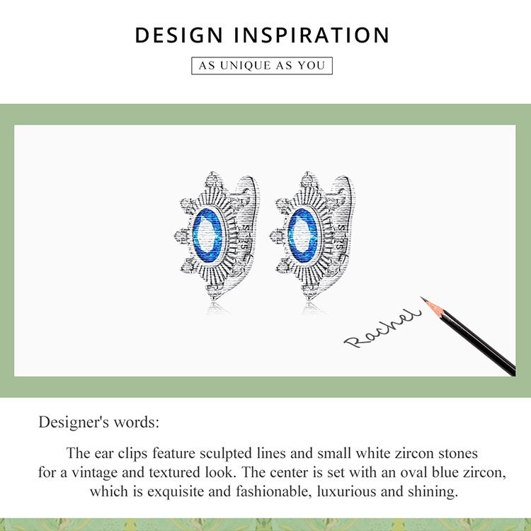 Cặp bông tai BAMOER bằng bạc 925 đính đá màu xanh dương thời trang