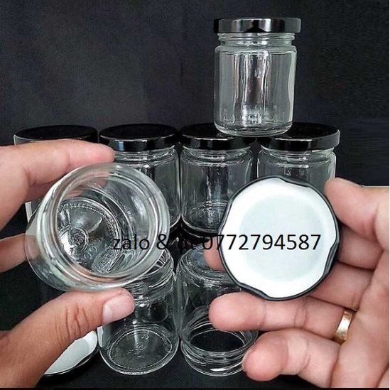 Hũ Làm Sữa Chua Thủy Tinh 100ml  mẫu Trụ Tròn - nắp thiếc đen - Hũ chưng yến, lọ đựng gia vị, tổ yen
