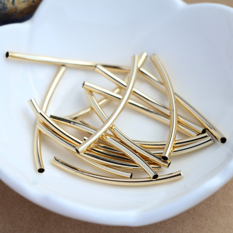 Set 10 Ống Đồng Phục Hai Đầu Màu Vàng Bóng 14K diy Bảo Vệ Vòng Đeo Tay